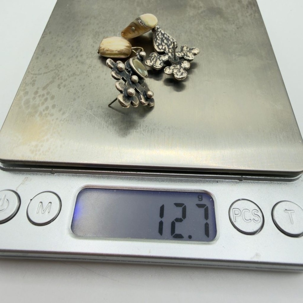 Sterling Silver Cross Earrings Artisan Made Mother of Pearl Abalone Southwestern - Picture 7 of 8